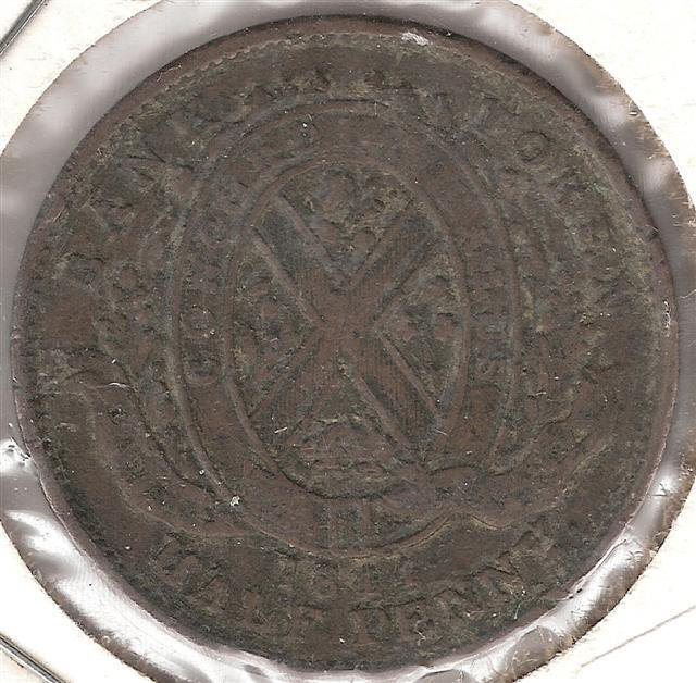 1844 Bank of Montreal Half-Penny Obverse